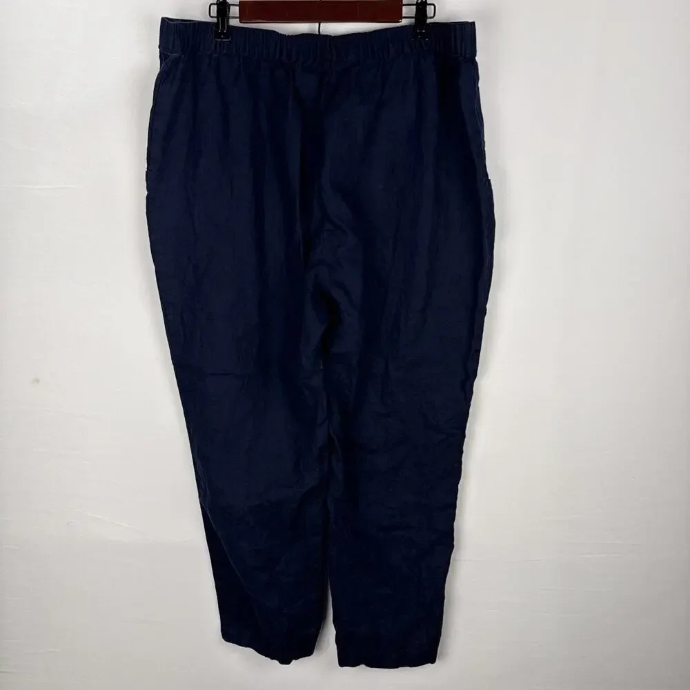 Quince Womens European‎ Linen Tapered Ankle Pants Size XL Deep Navy Minimalist